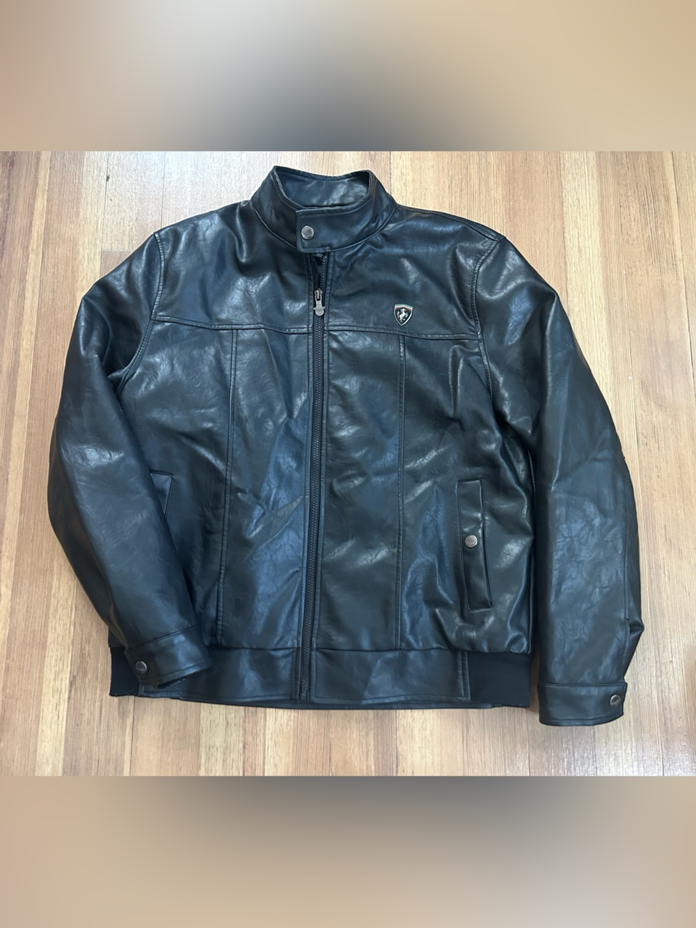 AC Luxury Collection Faux Leather Jacket Men XL Black Racing Coat Full Zip